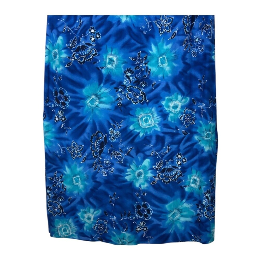 Worthington Size 14 Blue Floral Sheath Midi Dress Sleeveless Rayon Casual Work - Picture 6 of 9